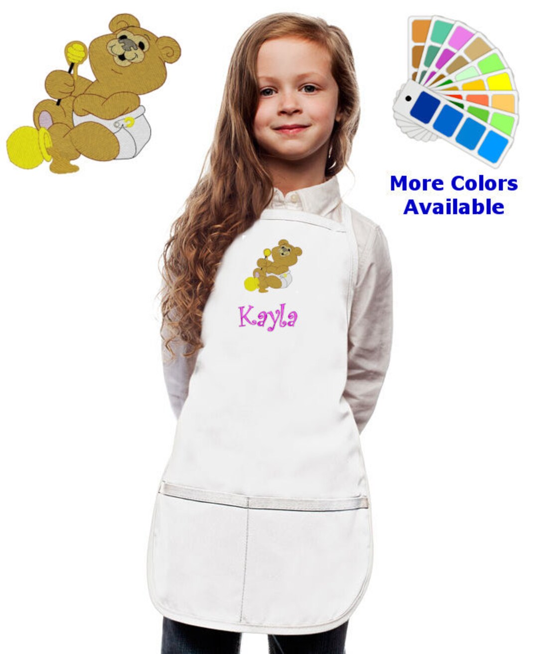 Personalized Kids Apron With Baby Bear Embroidery Design, Monogrammed ...