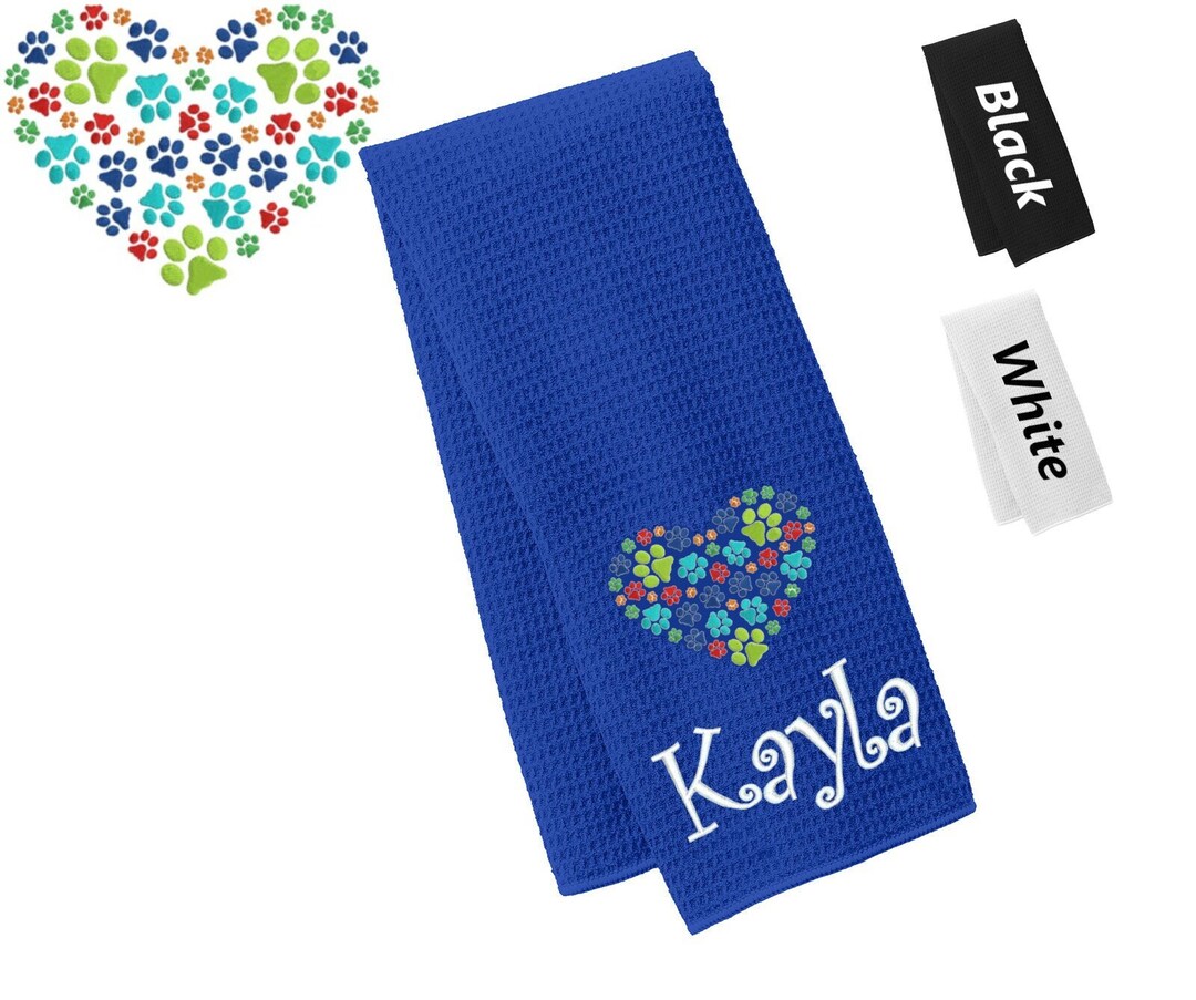 Personalized Dog Towel, Paw Prints Heart, Hand Towel, Grooming Towel