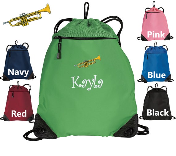Monogrammed Custom Name Kids Band Gift Personalized Kids Cinch Pack Embroidered Tuba Design Drawstring Gym School PE Pool Backpack