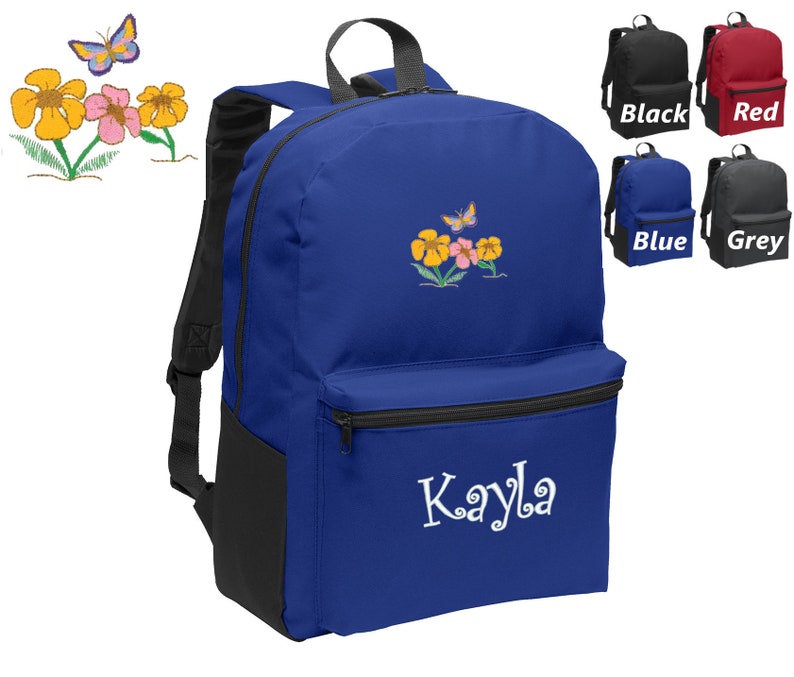Personalized Kids Backpack Embroidered Butterfly with Flowers Monogrammed with Name of Your Choice Perfect Kids School Gift