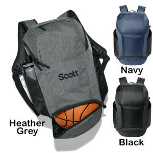 Personalized Sports Backpack, Ball Compartment, Embroidered Monogrammed Name, Side Pockets, College Student Gift, Sports Workout Backpack