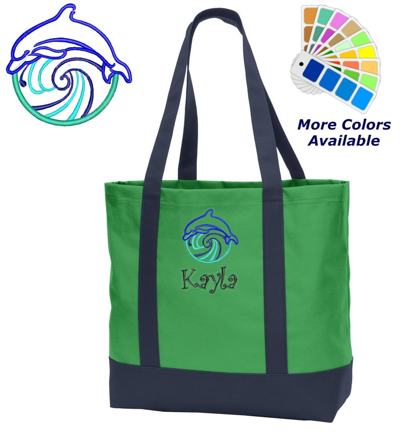 Personalized Tote Bag Embroidered Dolphin Monogrammed with Name of Your Choice Perfect Gift