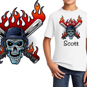 Personalized Kids T-Shirt Baseball Skull Design, T-Shirt, Colorful, Cotton, Low Price Inexpensive Tee Shirt, Student Gift, School Gift