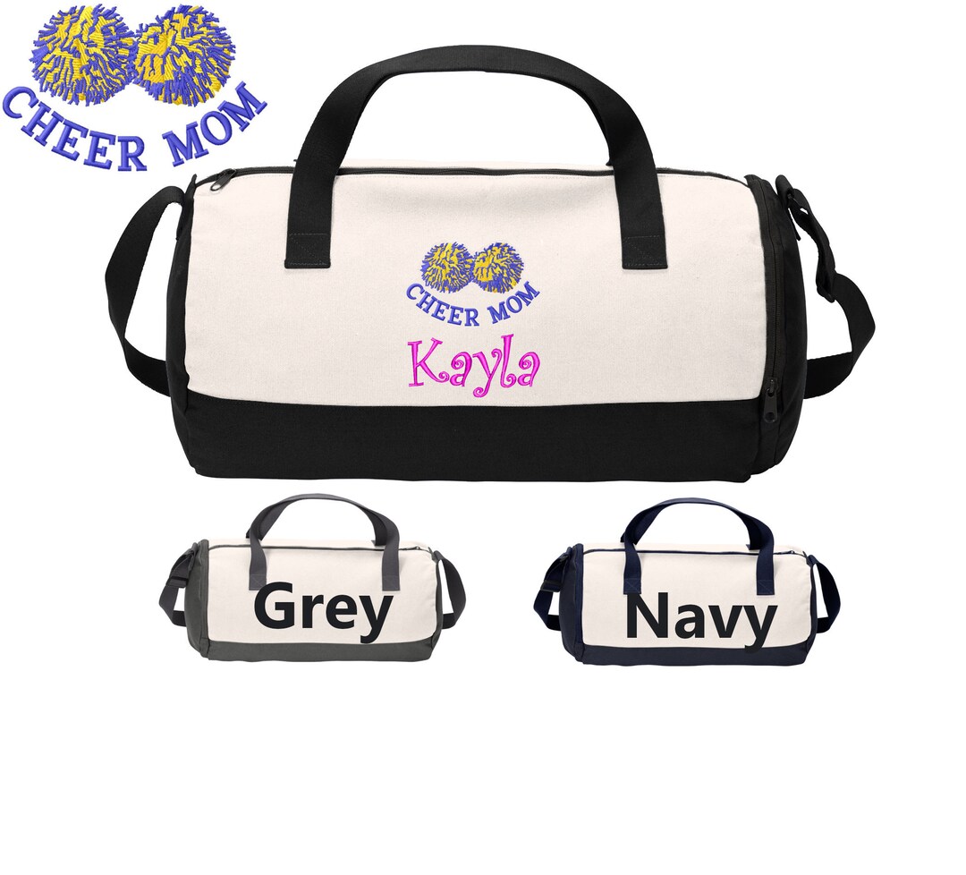 Personalized Cotton Cheer Mom Duffel Bag, Cheerleader Gym School PE Pool Duffle, Embroidered
