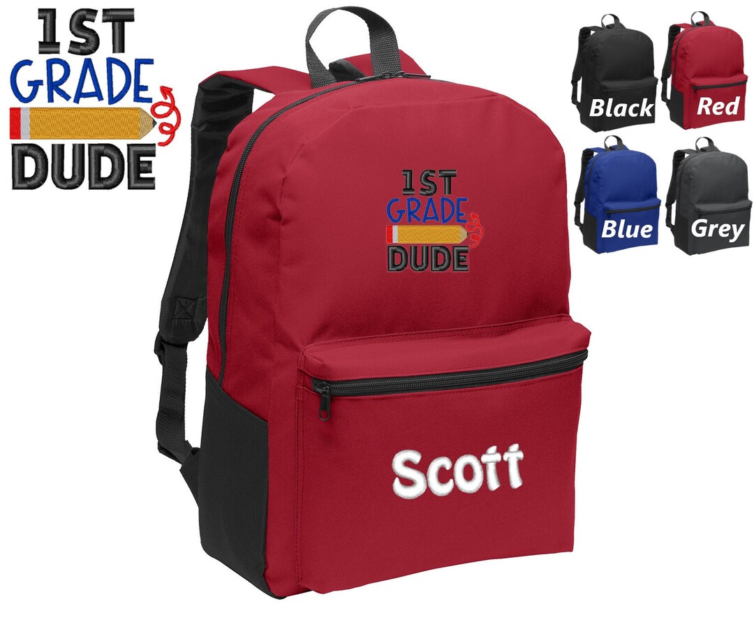 Personalized Kids 1st Grade Backpack Embroidered Dude Design, Funny