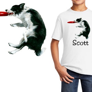 Personalized Kids T-Shirt Border Collie Catch Dog Design, T-Shirt, Colorful, Cotton, Low Price Inexpensive Tee Shirt, Student School Gift