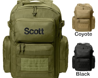 Personalized Tactical Backpack, Range Bag, Loop Panel for Badges Patches, Military, Hydration Port, Embroidered Monogrammed Custom Name