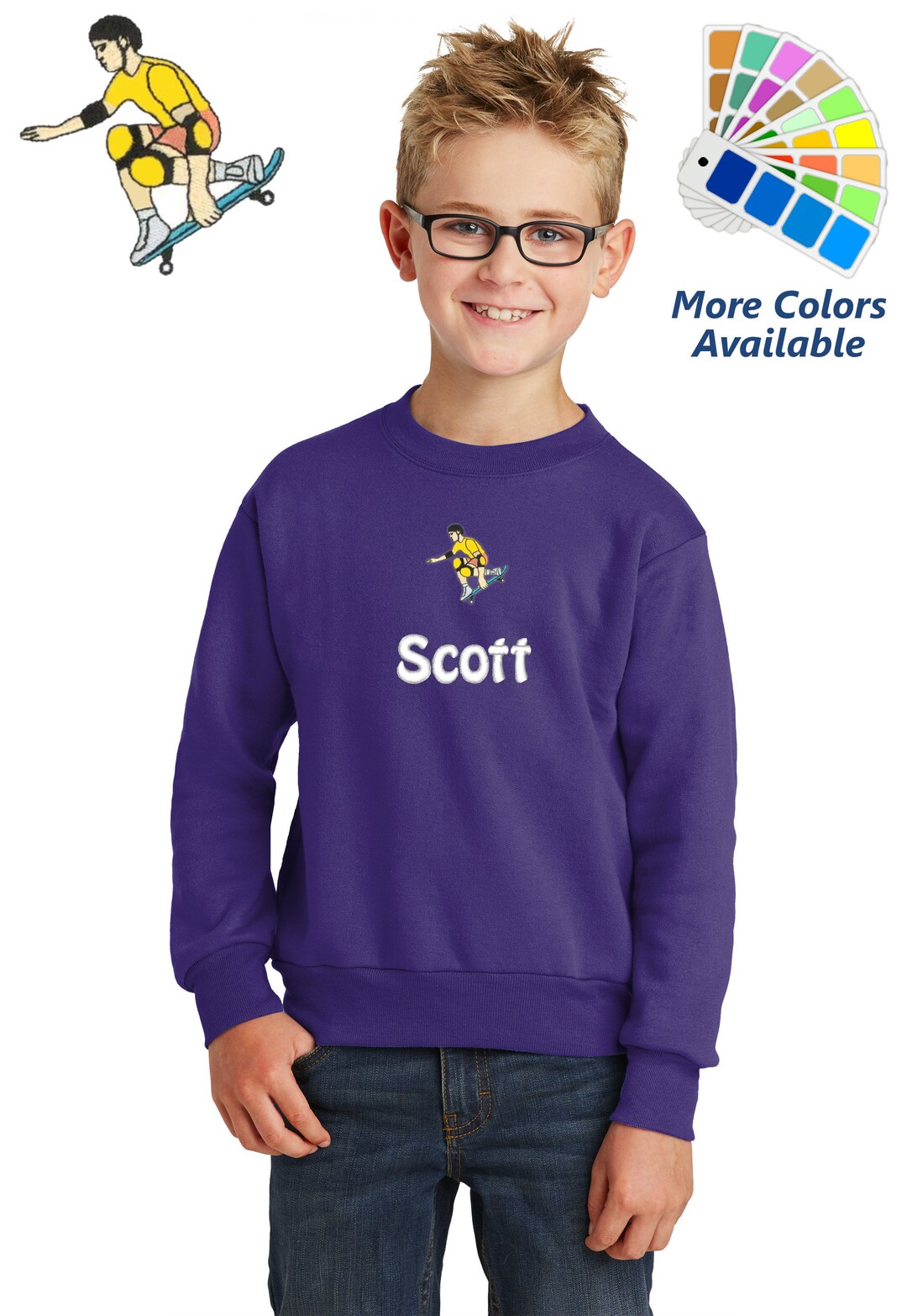 Personalized Kids Skateboard Sweatshirt Embroidered Name Etsy