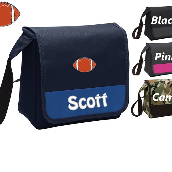 Personalized Football Lunch Bag Box Cooler, Polyester Canvas Fabric, Insulated Embroidered School Work Sports Monogrammed Custom Name