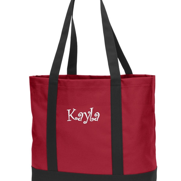 Personalized Red Tote Bag, Custom Tote Bag, Bridesmaid Gift, Bachelorette Party Gift, Teacher, Embroidered Monogrammed Name of Your Choice