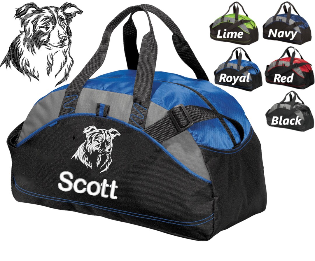 Personalized Dog Duffel Bag, Embroidered Border Collie, Monogrammed