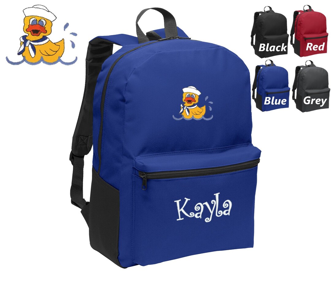 Personalized Kids Backpack Embroidered Duck Rubber Ducky Monogrammed