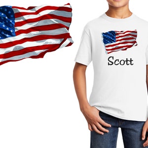 Personalized Kids T-Shirt American Flag Design, T-Shirt, Colorful, Cotton, Low Price Inexpensive Tee Shirt, Student Gift, School Gift