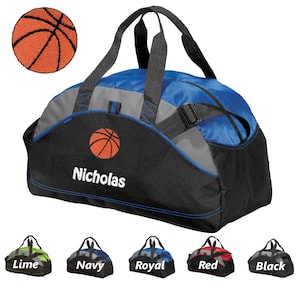 Personalized Kids Basketball Duffel Bag Gym Bag School PE Contrast Piping and Stitching Embroidered with Name or Text of Your Choice
