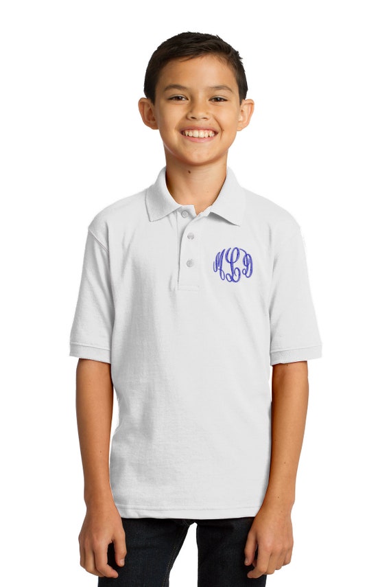 Monogram Kids witte Polo shirt geborduurd gepersonaliseerd met initialen van uw keuze Etsy Belgie