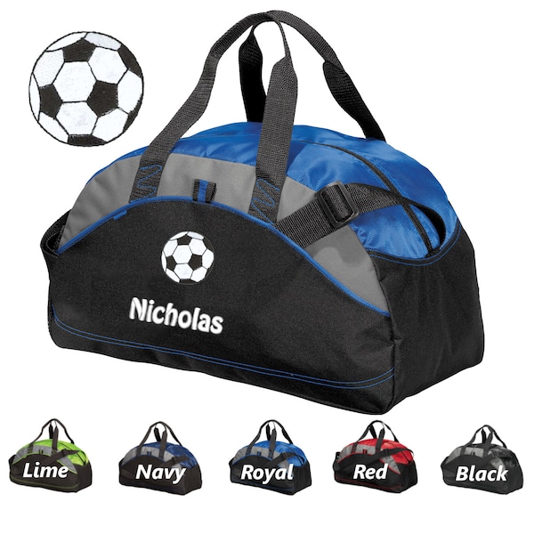 Personalized Kids Soccer Duffel Bag, Duffle Gym Bag, School PE Contrast Piping and Stitching Embroidered with Name or Text of Your Choice