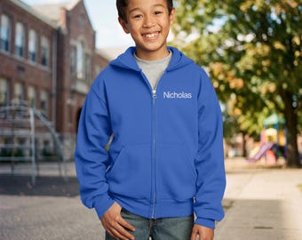 Personalized Kids Hoodie Sweatshirt, Zipper Embroidered Monogrammed with a Name, Youth School Jacket, Perfect Kids Gift, Hooded Sweater