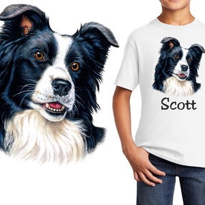 Personalized Kids T-Shirt Border Collie Dog Design, T-Shirt, Colorful, Cotton, Low Price Inexpensive Tee Shirt, Student School Gift