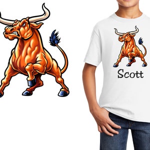 Personalized Kids T-Shirt Longhorn Bull Design, T-Shirt, Colorful, Cotton, Low Price Inexpensive Tee Shirt, School Gift, School Gift