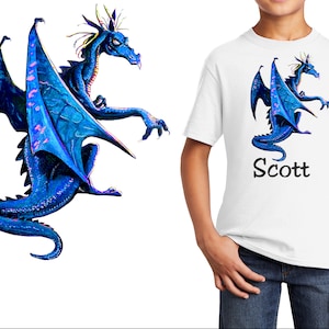 Personalized Kids T-Shirt Blue Dragon Fantasy Design, T-Shirt, Colorful, Cotton, Low Price Inexpensive Tee Shirt, Student Gift, School Gift