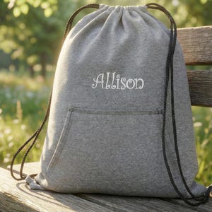 Personalized Cinch Pack, Sweatshirt Fleece, Drawstring Gym School PE Pool Backpack, Embroidered Monogrammed Custom Name, Kids School Gift