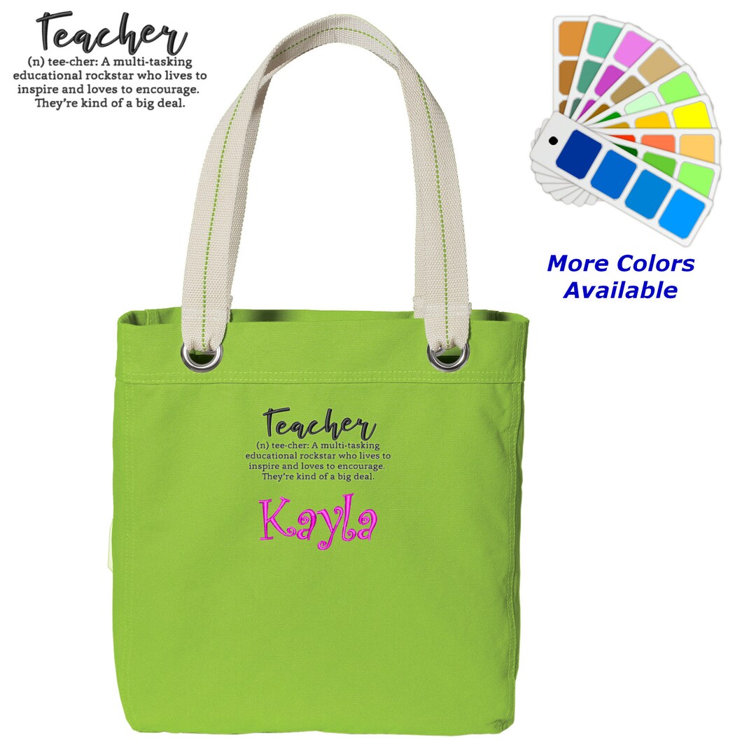 Personalized Canvas Tote Bag Definition of a Teacher Design Contrast
