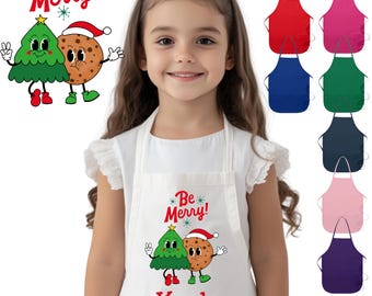 Delantal de árbol de galletas de Navidad personalizado para niños, nombre impreso, uniforme de chef con monograma, regalo de chef, fiesta de cocina, fiesta de arte, bata navideña