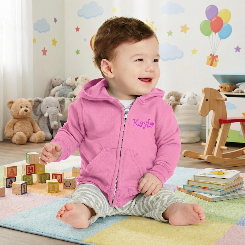 Personalized Infant Baby Hoodie, Sweatshirt with Hood, Baby Jacket, Zipper Embroidered Monogrammed Name, Baby Shower Gift, New Mom Gift