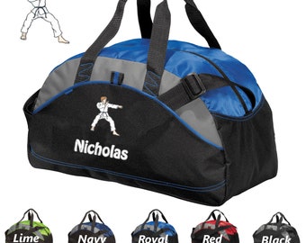 Personalized Kids Karate Duffel Bag Gym Bag School PE Contrast Piping and Stitching Embroidered with Name or Text of Your Choice
