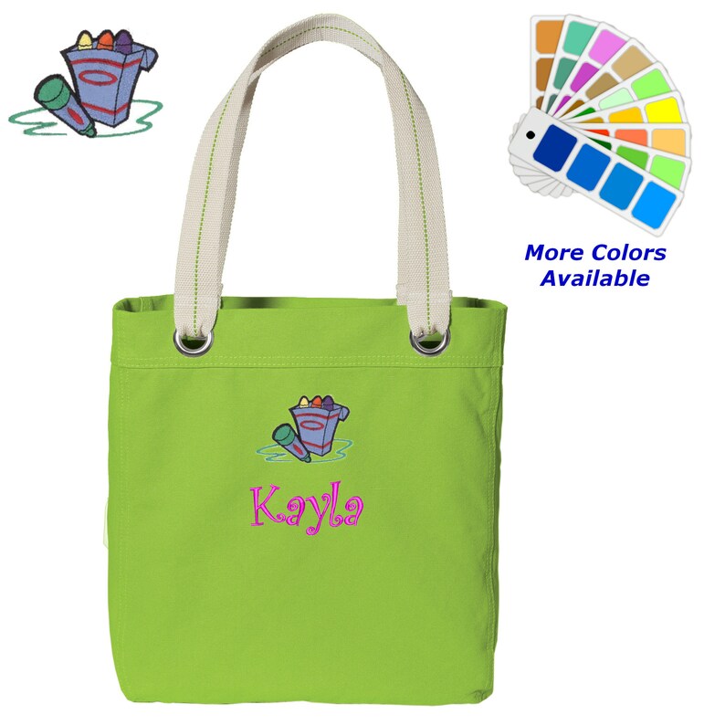 Personalized Canvas Tote Bag Crayons Art Design Contrast Lined Etsy