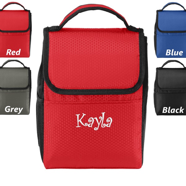 Personalized Lunch Bag Box Cooler, with Honeycomb Polyester Fabric, Insulated Embroidered School Work Sports Monogrammed Custom Name