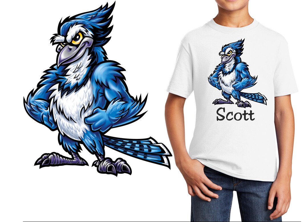 Personalized Kids T-shirt Blue Jay Bird Mascot Design, T