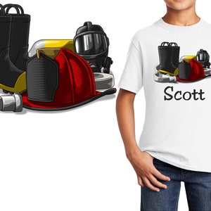 Personalized Kids T-Shirt Firefighter Equipment Design, T-Shirt, Colorful, Cotton, Low Price Inexpensive Tee Shirt, Student School Gift