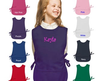 Delantal infantil personalizado de zapatero bordado con tu nombre o texto, ideal para clases de arte, la escuela o como regalo para estudiantes.