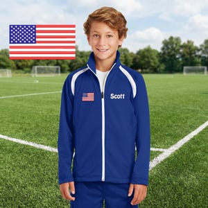 Personalized Kids Jacket, American Flag, Kids Sports Team Jacket, Polyester Zipper Jacket, Embroidered Name, Kids Gift, Monogrammed