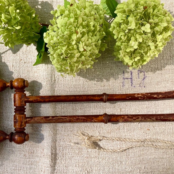 French Wooden Towel Bar, 2 Arm Faux Bamboo Drying Rack, Kitchen Bathroom Storage,  Shabby Home, Urban Country, Jeanne D Arc Farmhouse Decor