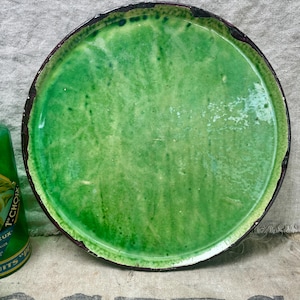 Large Platter/Tray, Dieulefit Pottery, Made in Drôme Provençale France, Coveted Green Glaze, 1930s Rustic European Kitchenware Collectible