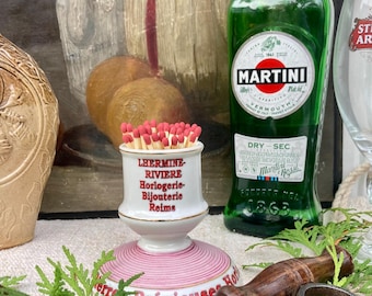 Französischer Pyrogene-Matchhalter, Match Striker, Pariser Werbung, Bistro Cafe Barware, Rot Weiß, 1940er Jahre Tobacciana, Sammlerstück, Männerhöhle