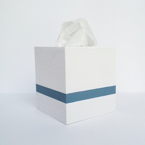 Wooden Tissue Box Blue and White Tissue Box Coastal Tissue Etsy