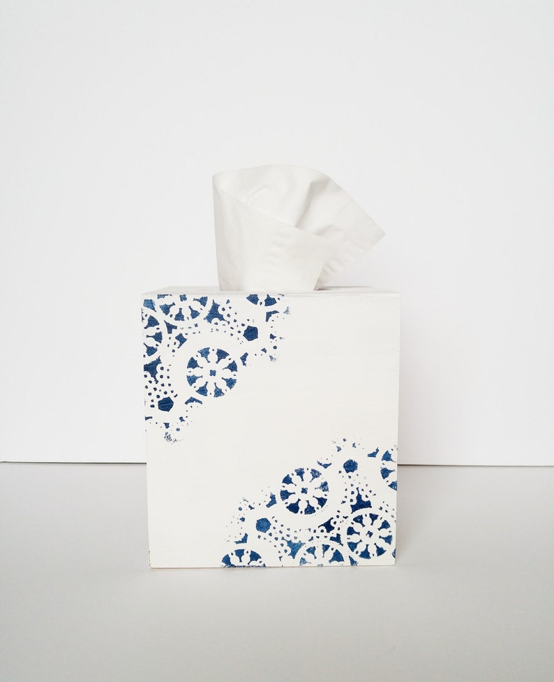 Blue Tissue box cover Blue and White Decor Tissue box Etsy