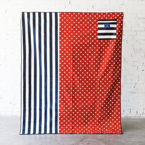 Large Waterproof Picnic Blanket  |  Tailgating Blanket  |  Play Mat | Americana (Red and White polka dots and stripes)  |  Shower Gift