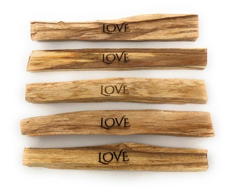 Laser Engraved Palo Santo: Love Sticks (5 Pieces)