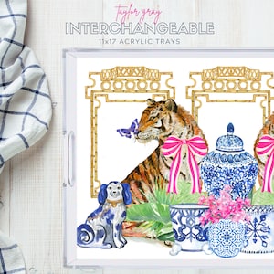 Interchangeable Insert Set, Chinoiserie Vol 2 Large Acrylic Tray, Preppy Acrylic, Interchangeable Tray, Bar Cart, Home Decor, Coffee Table,