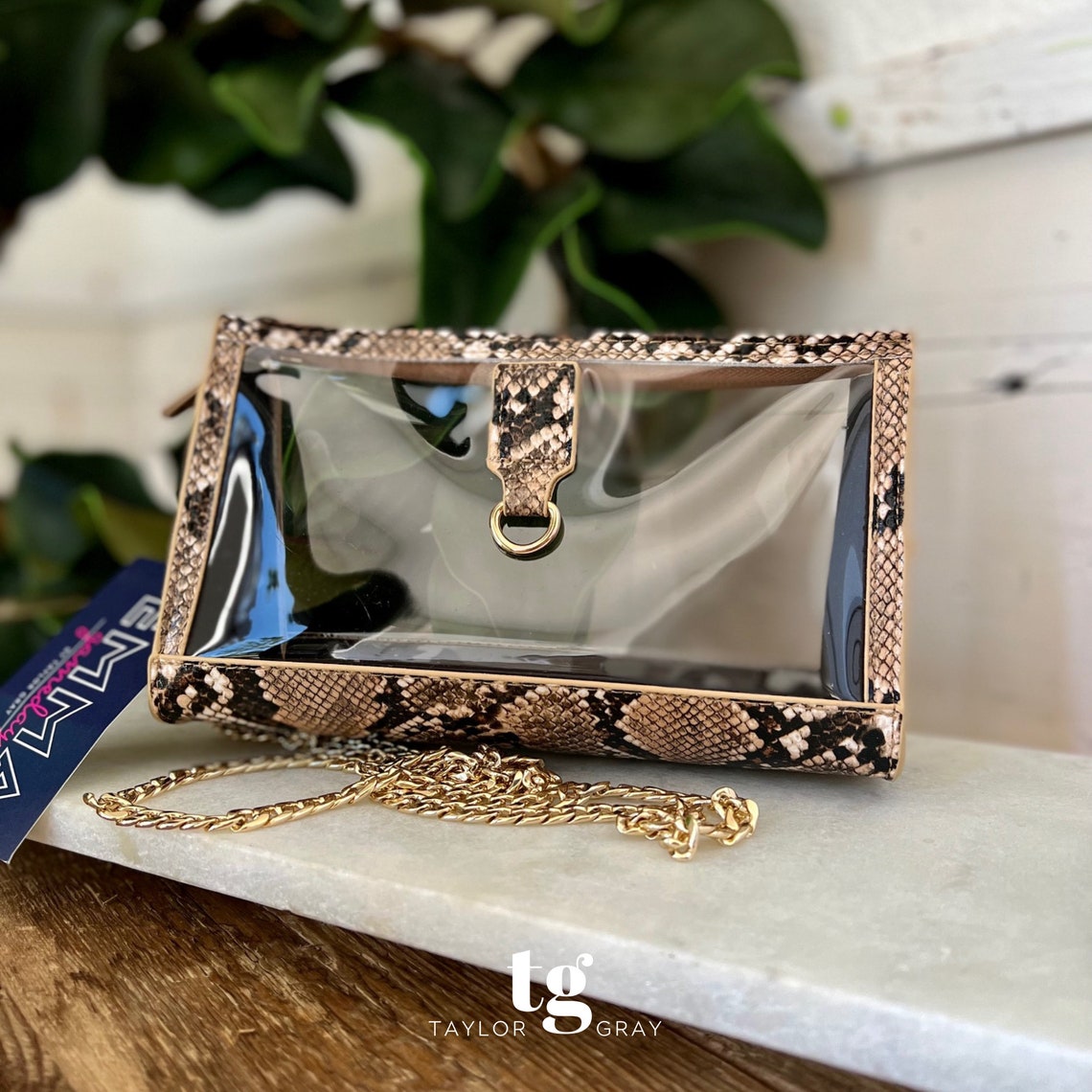 Stadium Bag, Stadium Approved Purse, Clear Purse, Faux Snakeskin Purse