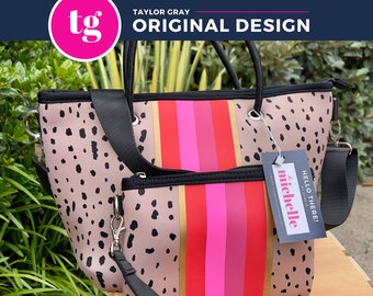 Neoprene tote, Neoprene mini purse, Zipper purse, Vinyl Stripe, Pocket, Wristlet, Washable, Neoprene Wristlet, Crossbody purse