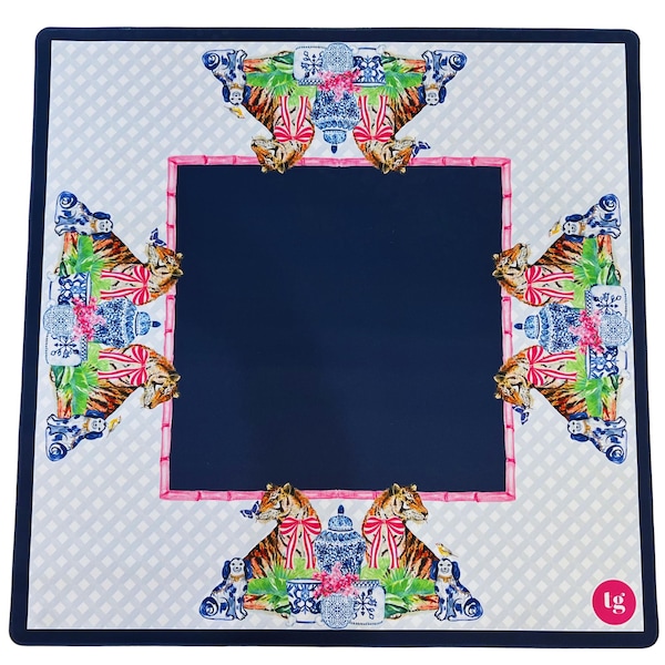 Tapete de Mahjong, mantel de Mahjong, Mahjong, Chinoiserie, mahjong chinoiserie, mahjong, neopreno, lavable, a medida, tigres, tarro de jengibre