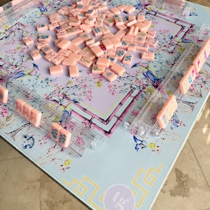 Mahjong Mat, Mahjong tablecloth, Mahj, Chinoiserie, mahjong, neoprene, washable, bespoke, bam bird, ginger jar, bamboo image 5