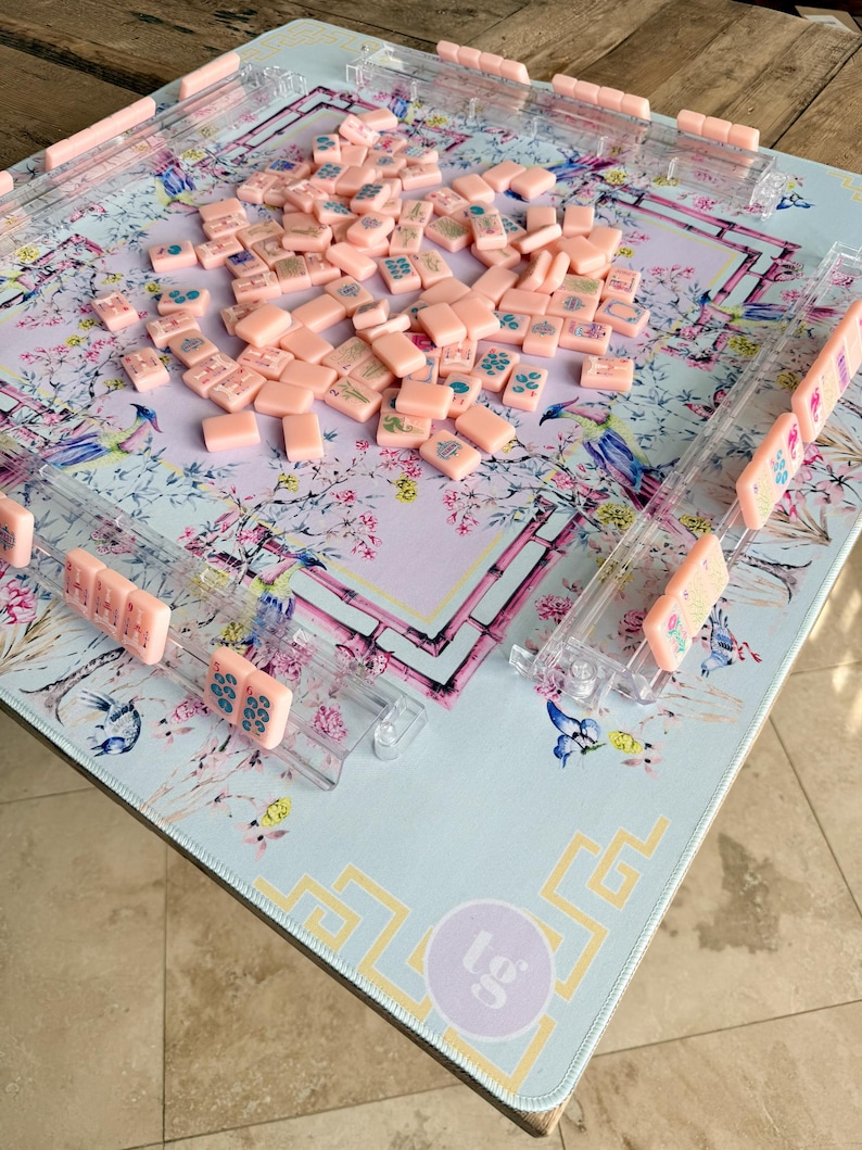 Mahjong Mat, Mahjong tablecloth, Mahj, Chinoiserie, mahjong, neoprene, washable, bespoke, bam bird, ginger jar, bamboo image 5
