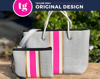 Neoprene tote, Neoprene mini purse, Zipper purse, Vinyl Stripe, Pocket, Wristlet, Washable, Neoprene Wristlet, Crossbody purse