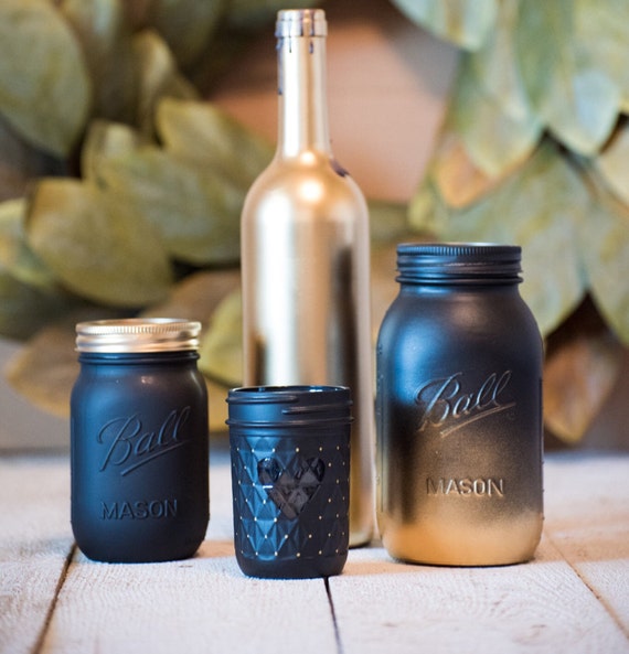 Items similar to Mason Jar Wine Bottles Wedding Centerpiece Gold and